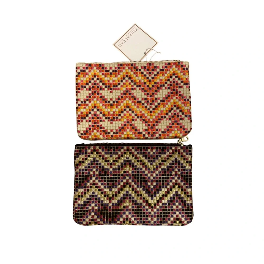 Shirahleah Set of Boho Beaded Zig Zag Wool Pouches‎ Clutch Embellished Hand Bag